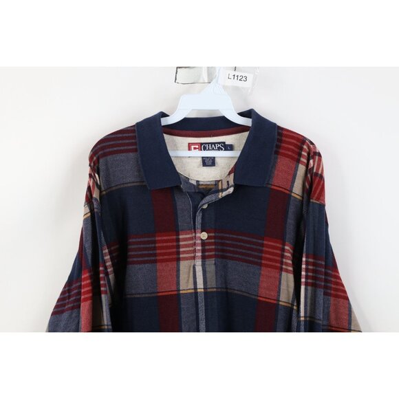 Vintage 90s Chaps Ralph Lauren Mens Large Faded long Sleeve Rugby Polo Plaid - Picture 2 of 12